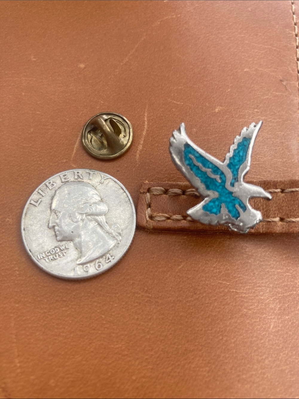 70’s Silver Turquoise Harley Davidson Eagle Post Pin